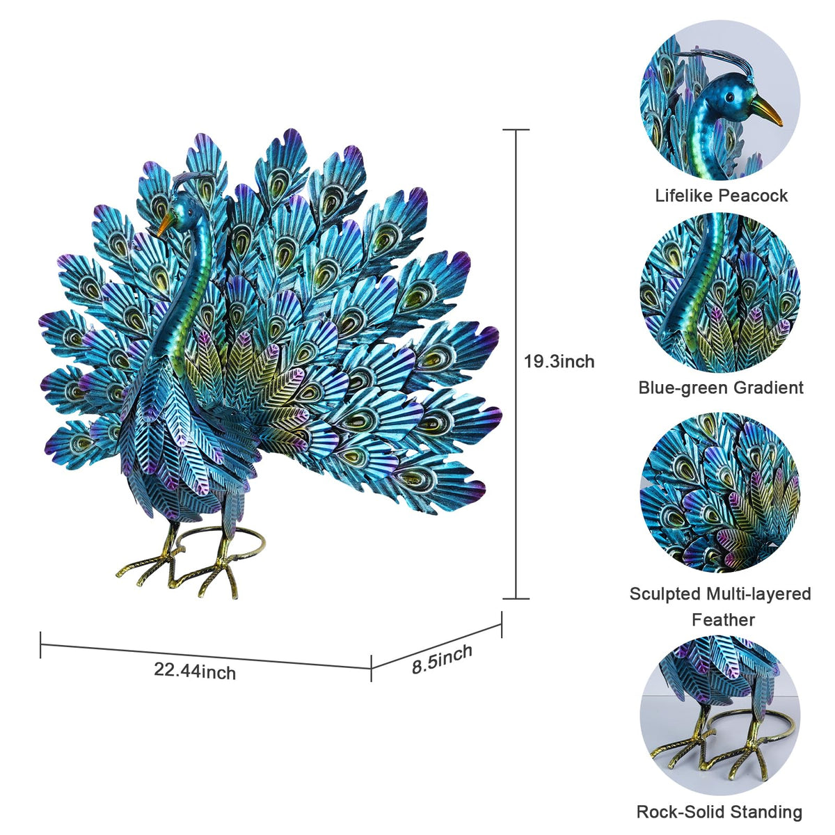 YEAHOME 22.4-inch peacock yard art stands proudly to anchor your lawn.
