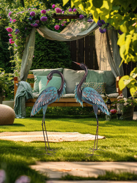 YEAHOME set of 2 blue heron garden statues enhances patio landscaping