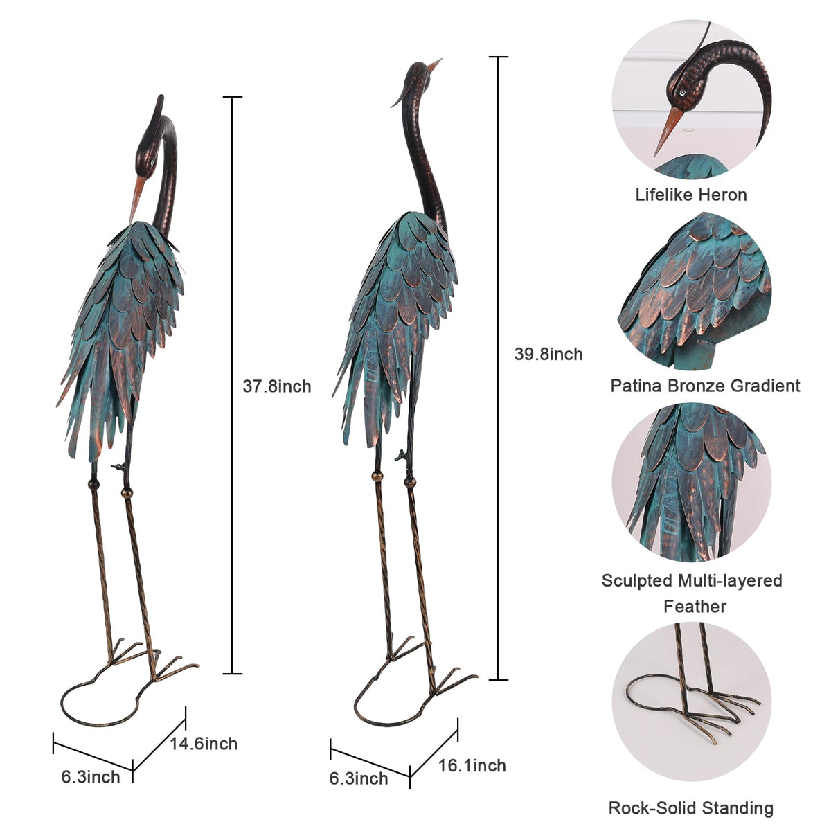 YEAHOME blue heron statue, side view dramatic sculpture for yard decor