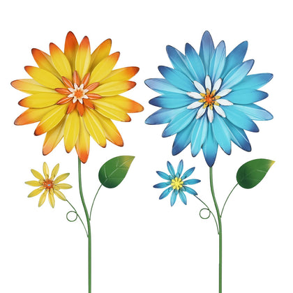 YEAHOME metal flower stakes in yellow and blue brighten outdoor spaces.
