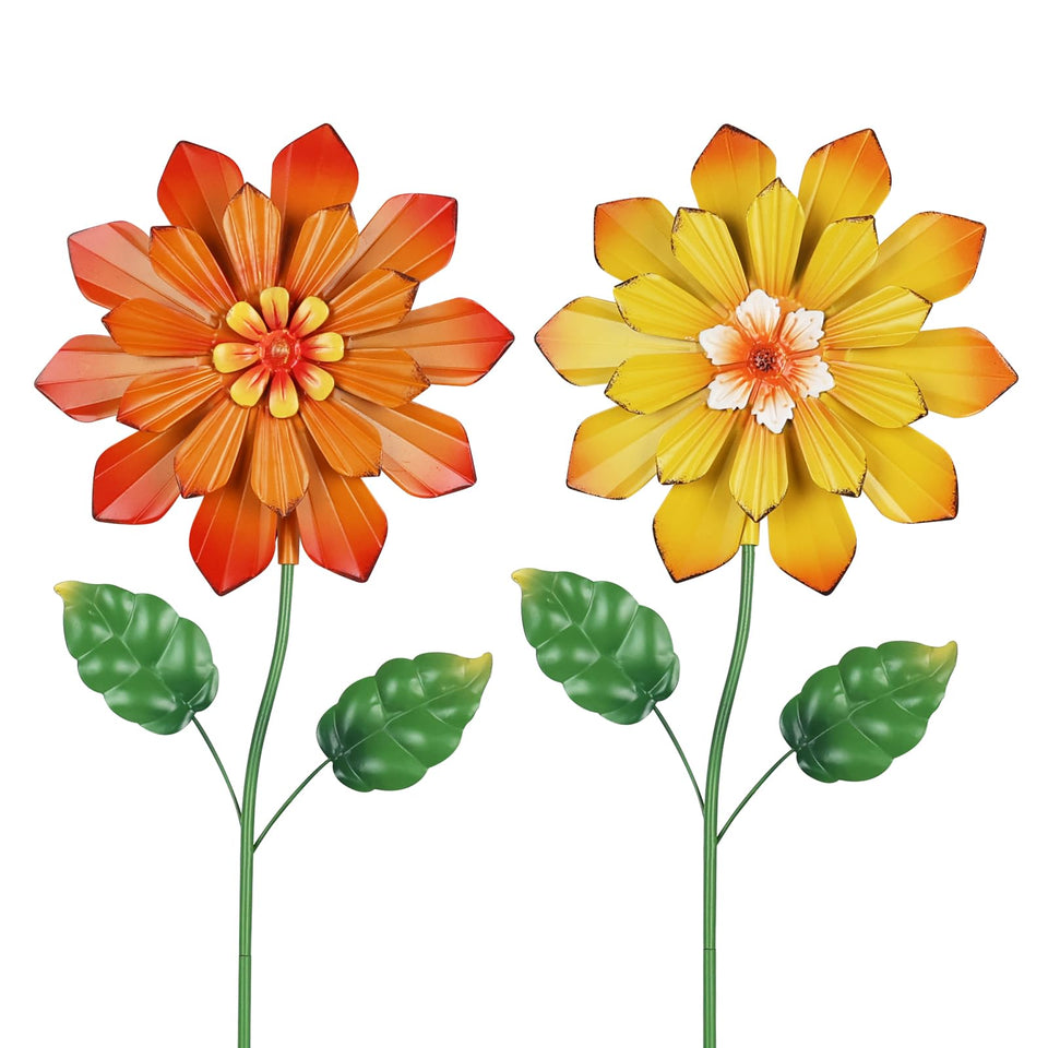 YEAHOME orange-yellow metal flower stake brightens outdoor garden accents