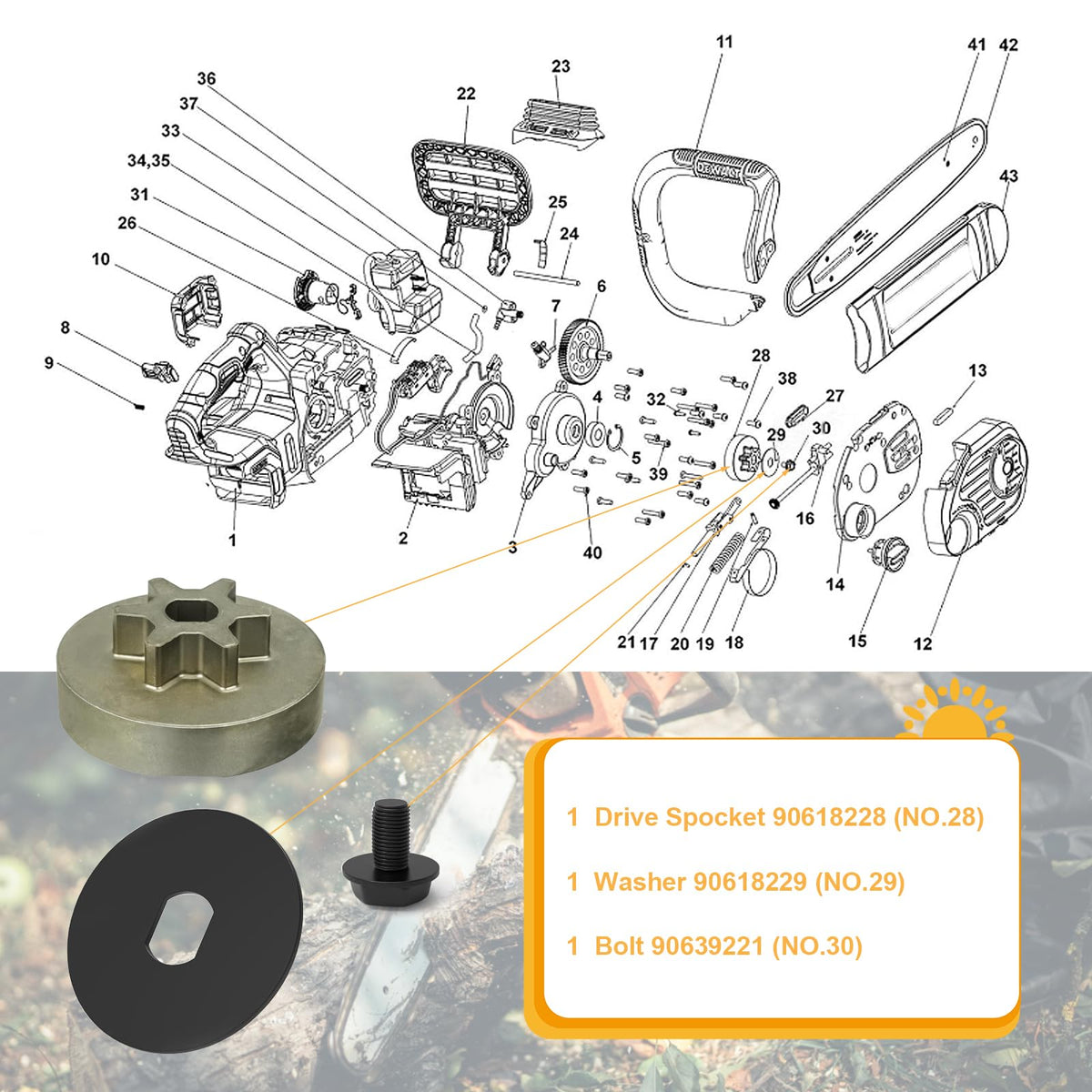 YUEARN drive sprocket displayed on a Dewalt DCCS670B demonstrating consistent power transfer