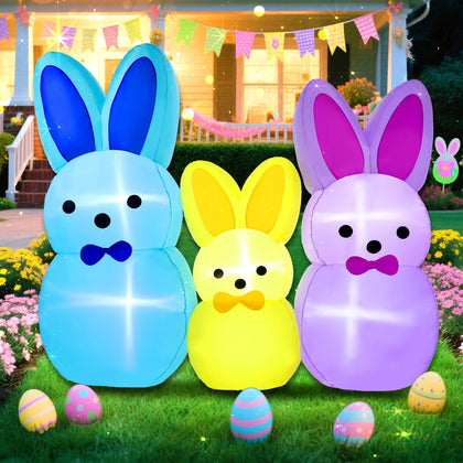 Yeenuo 7ft Easter bunny inflatable in blue, a bright outdoor focal point for yard decor.