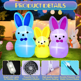 Yeenuo 7ft Easter bunny inflatable in purple, ideal for vibrant garden displays.