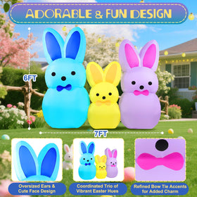 Yeenuo 7ft Easter bunny inflatable in yellow, adds cheerful color to spring lawn.