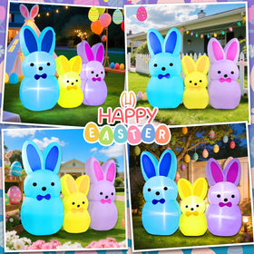 Yeenuo Easter bunny garden display at night with LED glow.