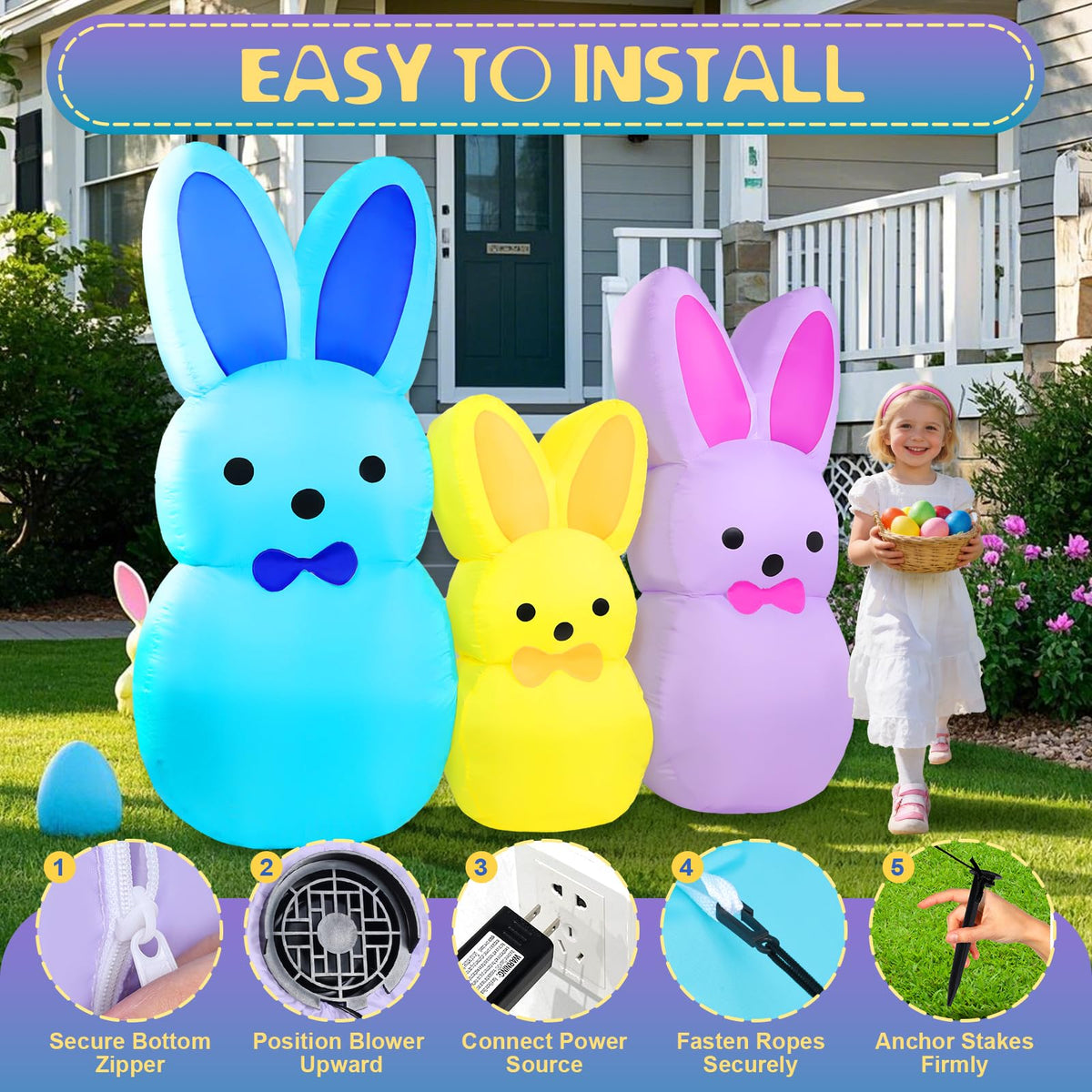Yeenuo Easter bunny with LED night lights for enhanced evening visibility.