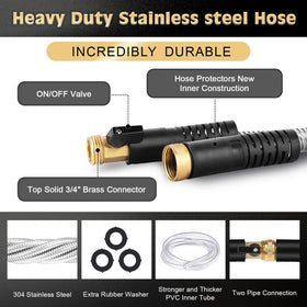 Yeenuo metal garden hose with brass fittings for secure, leak-free connections