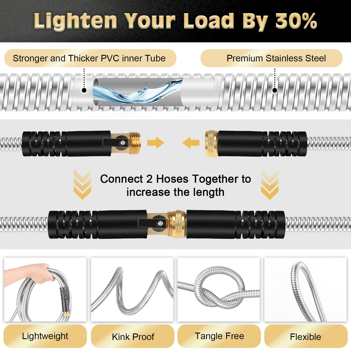 Yeenuo metal garden hose kink-free spiral design for smooth maneuvering