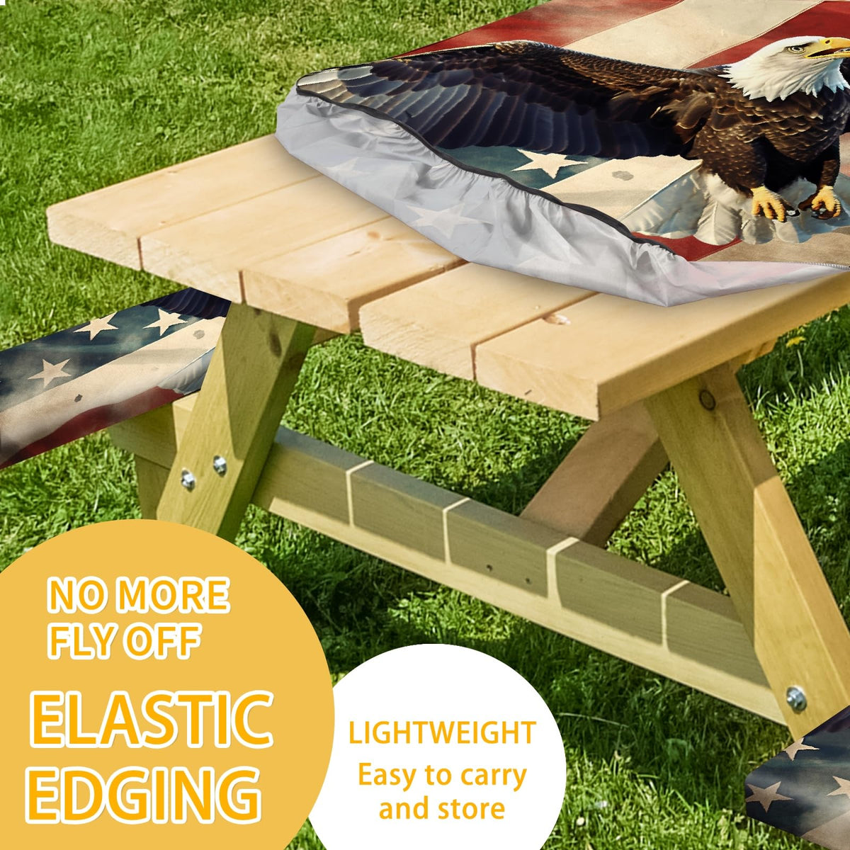 Elastic straps keep the cover in place even on windy outdoor days.
