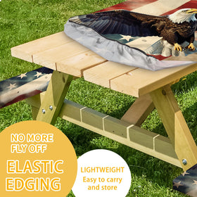 Elastic straps keep the cover in place even on windy outdoor days.