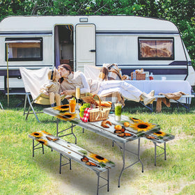YEYE JUICE sunflower wood grain pattern on outdoor tablecloth