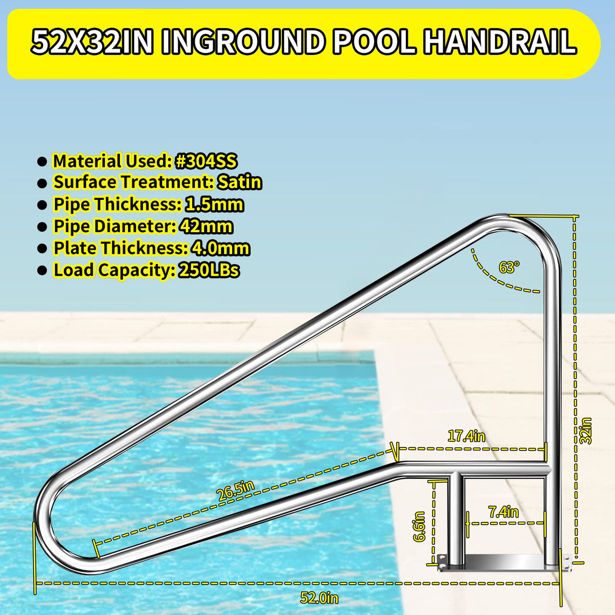 Yeezoo pool rail with non-slip cover improves grip when wet.
