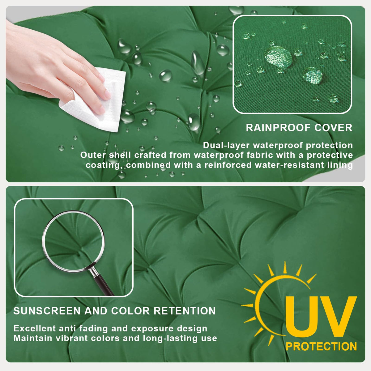 Yefound outdoor cushion with anti-slip belt stays securely fixed on furniture.