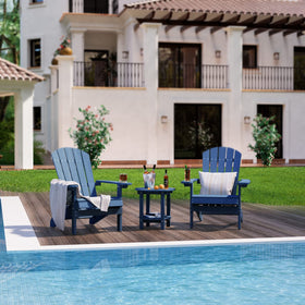 YEFU Adirondack navy finish complements patios and poolside setups.