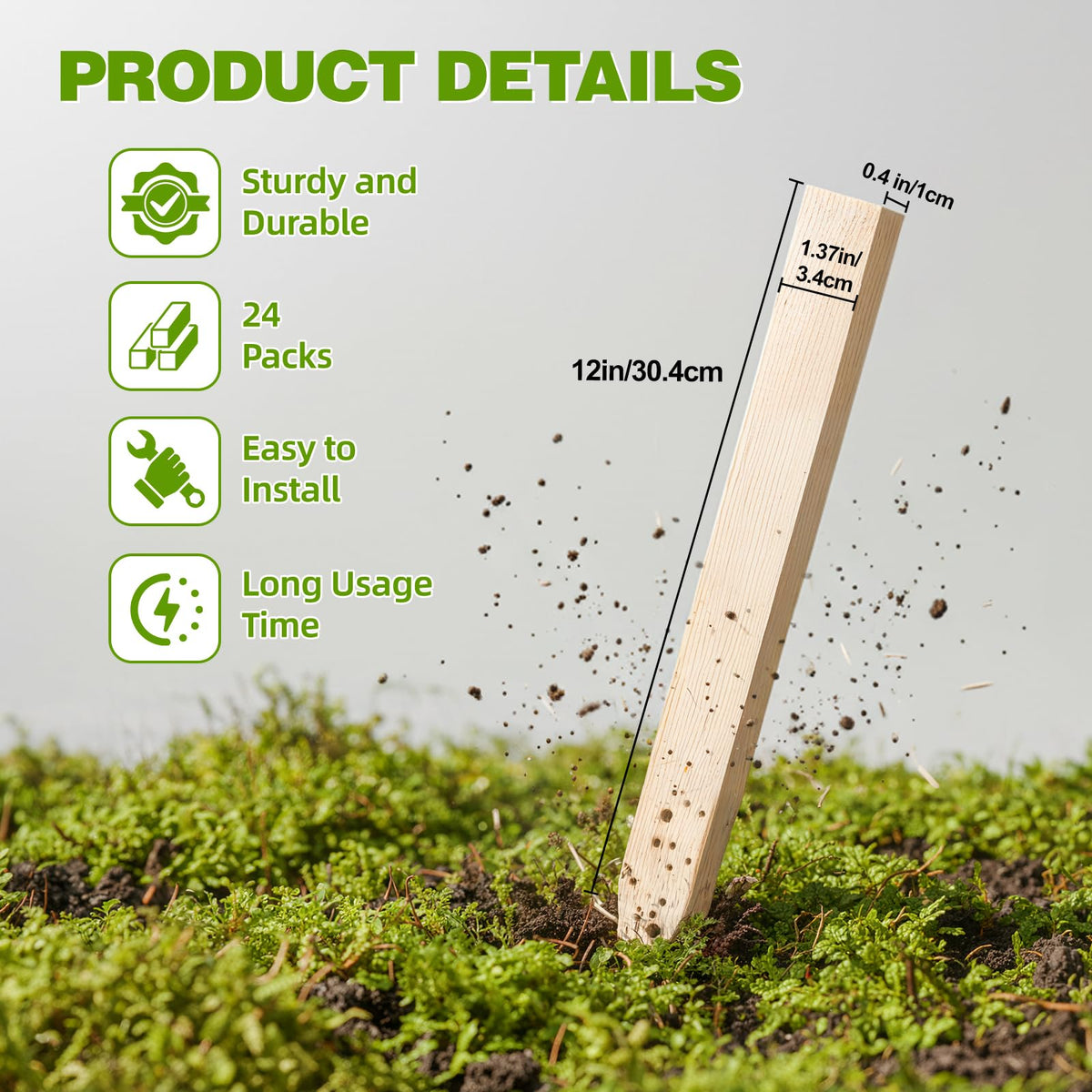 Yeghujar 12in pinewood stake provides sturdy plant support for vegetables