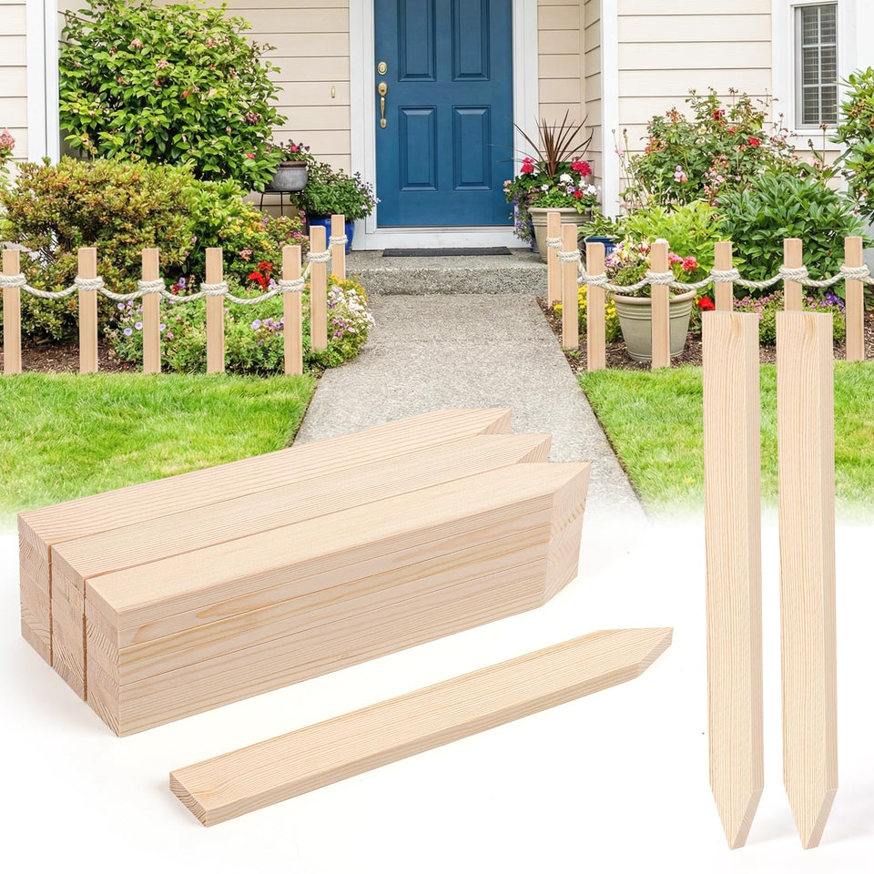 Yeghujar 24Pcs wooden stakes provide sturdy plant support for tomatoes and peppers in the garden.