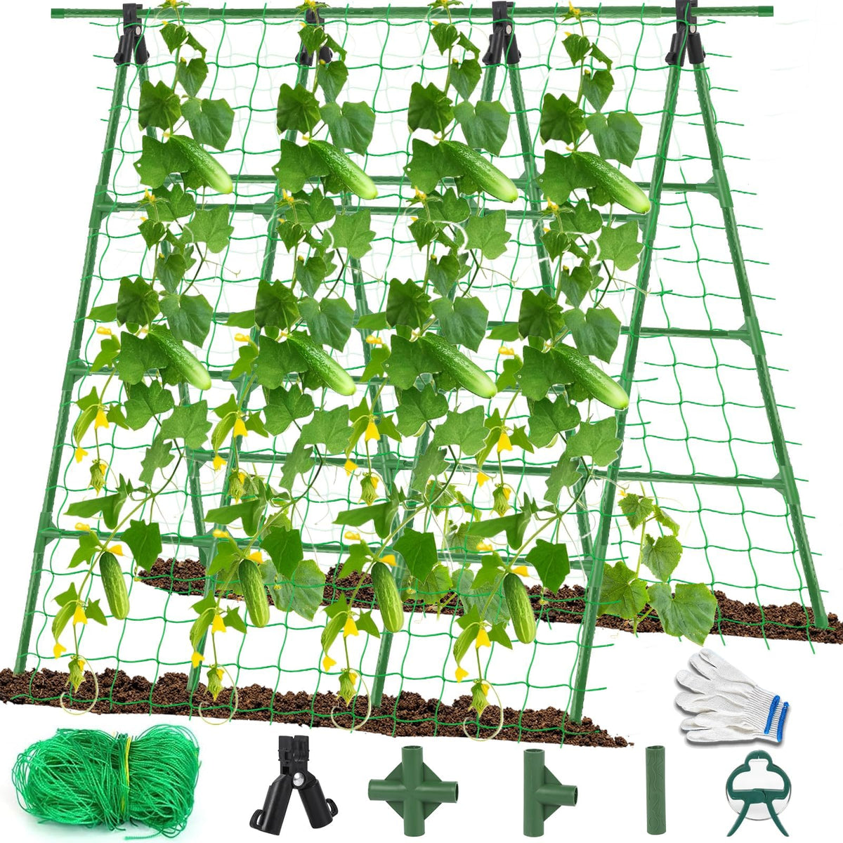 Yeghujar A-frame cucumber trellis provides sturdy vertical support for climbing plants.
