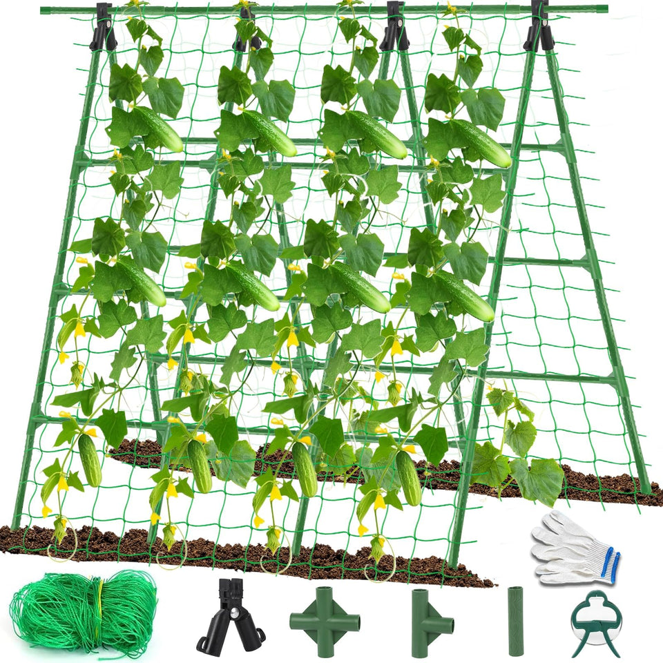 Yeghujar A-frame cucumber trellis provides sturdy vertical support for climbing plants.