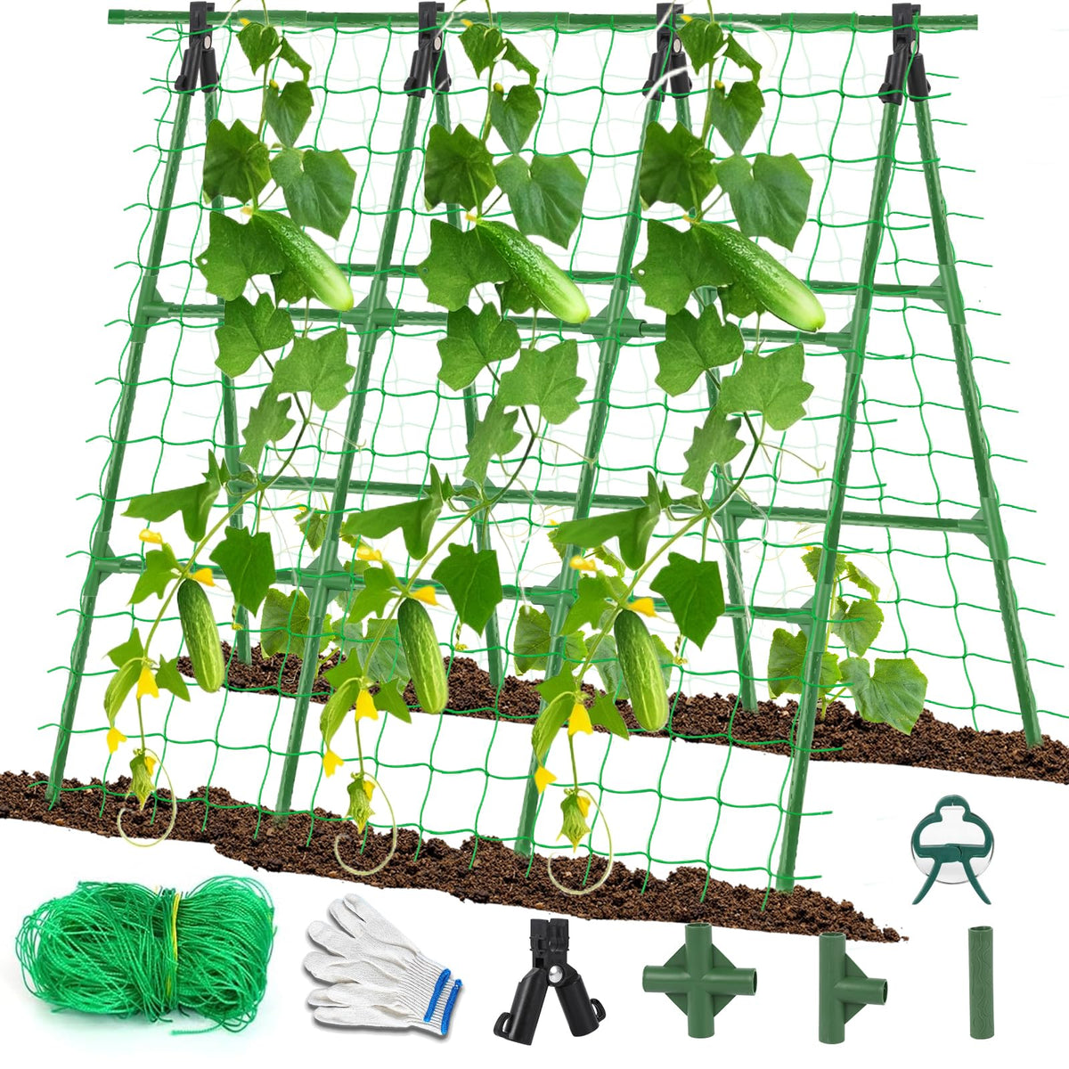 Yeghujar A-Frame cucumber trellis netting supports heavy vines for vertical growth
