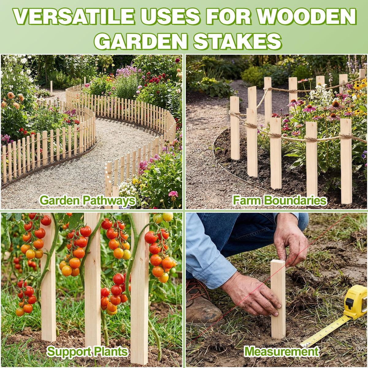 Yeghujar garden fencing stakes help define borders around beds and borders.