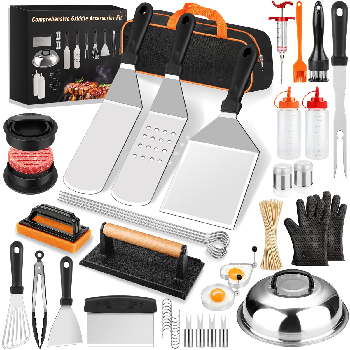 Yekale 142-piece griddle accessories set for Blackstone, versatile grilling toolkit.