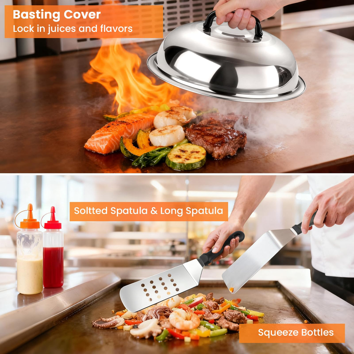Yekale long griddle spatula for flipping large portions with precision.