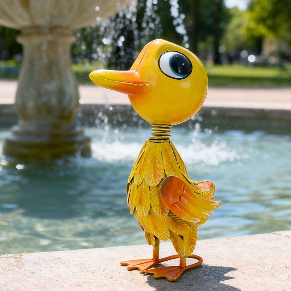 Vibrant color scheme enhances outdoor decor with a playful focal point.