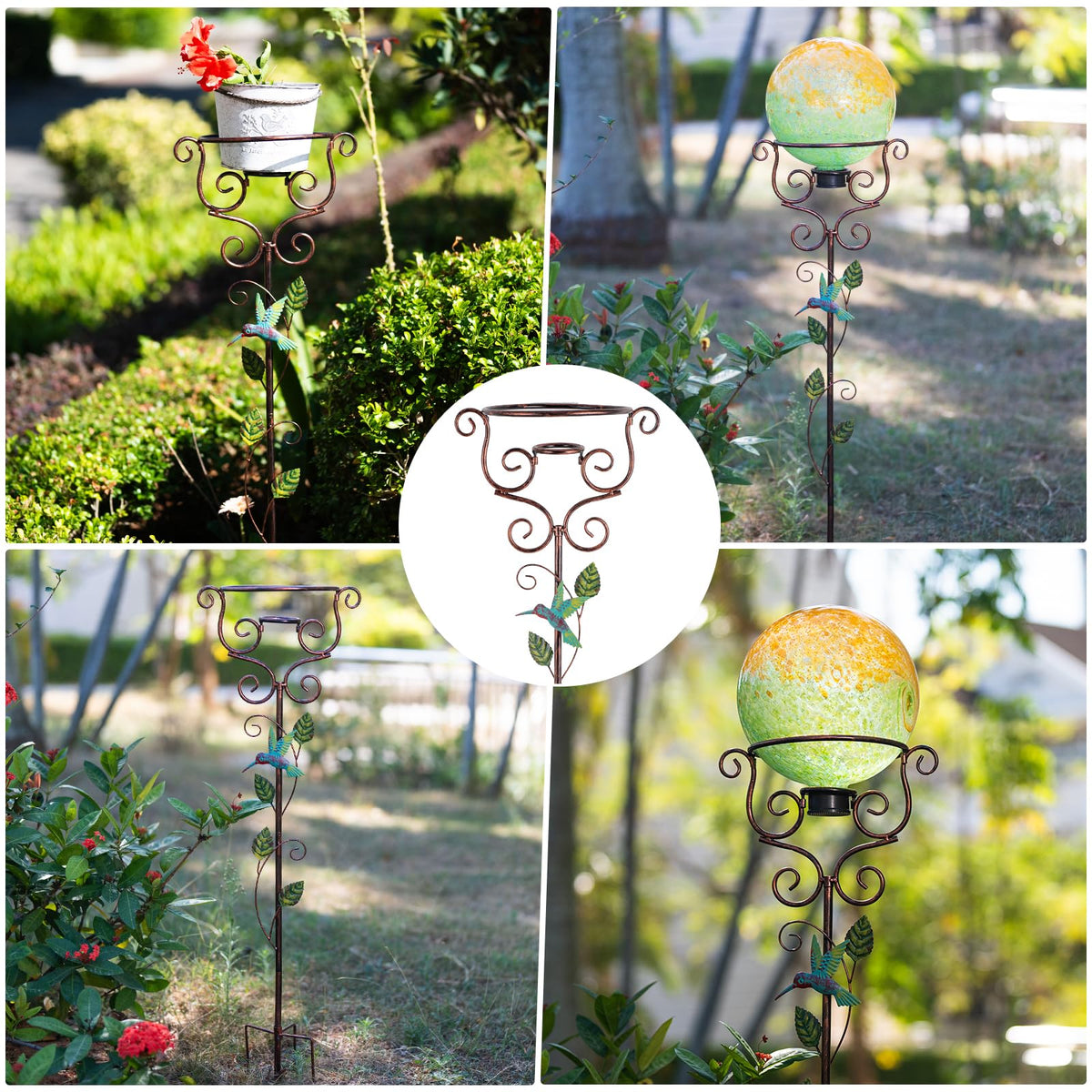 Stand accented with green hummingbird vines for yard decor by YELENEW.