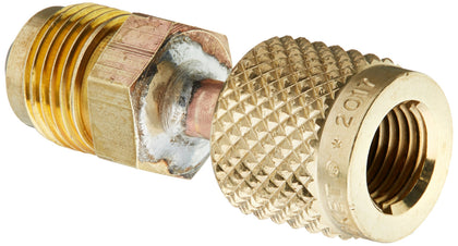 Yellow Jacket 19102 Quick Coupling with Adjust-a-Valve on the 1/4-inch end for fast valve operation.