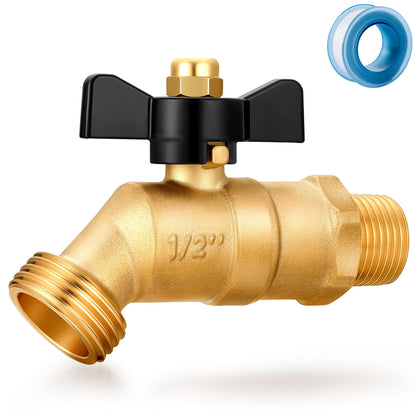 YELUN brass ball valve full-flow bibb with 1/2 NPT inlet and 3/4 GHT outlet for garden use.