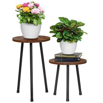 YENGOTH 2-pack plant stand with black metal legs, sturdy indoor plant display.