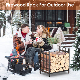 YENGOTH firewood rack shows adjustable leveling feet for stable setup on uneven surfaces.