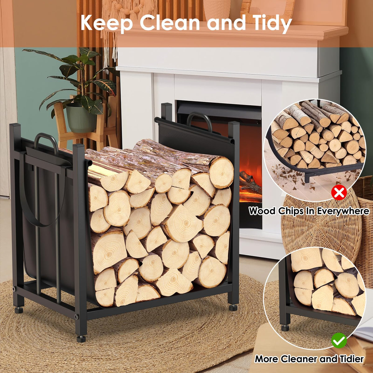 YENGOTH firewood rack highlights sturdy iron construction and high load capacity.