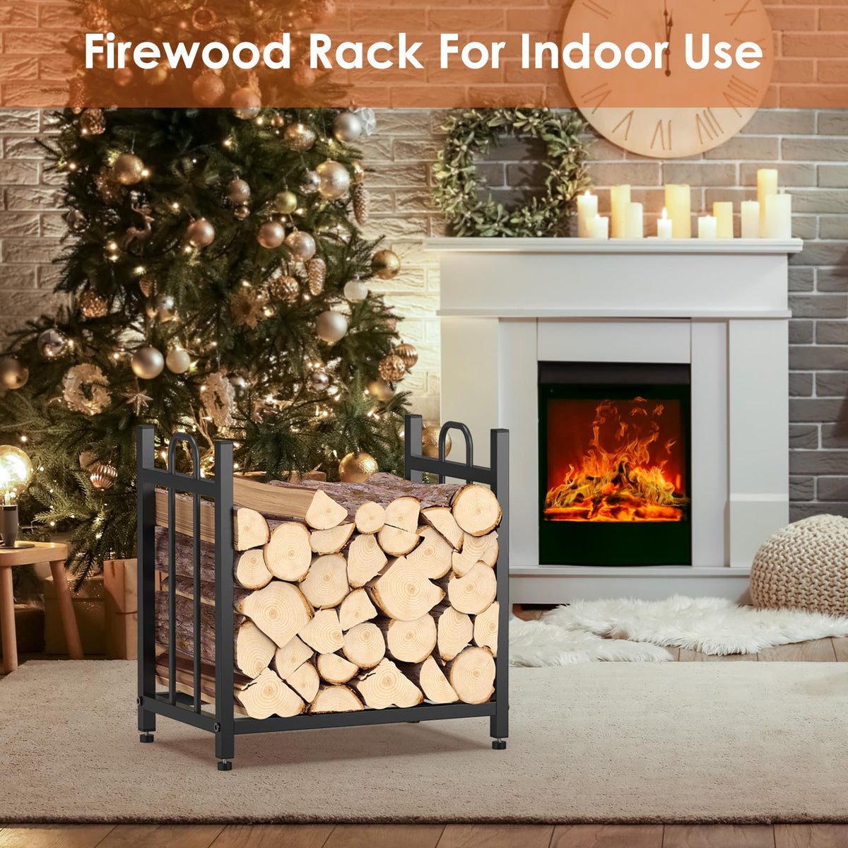 YENGOTH firewood rack with carrier bag demonstrates easy transport and mess-free wood handling.