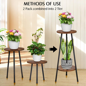YENGOTH stand with mid-century wood panel top for stylish plant display.