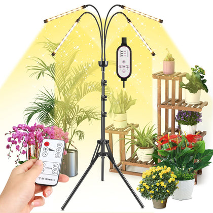 Yentbokj grow light on a tripod stand delivering warm yellow light for indoor plants