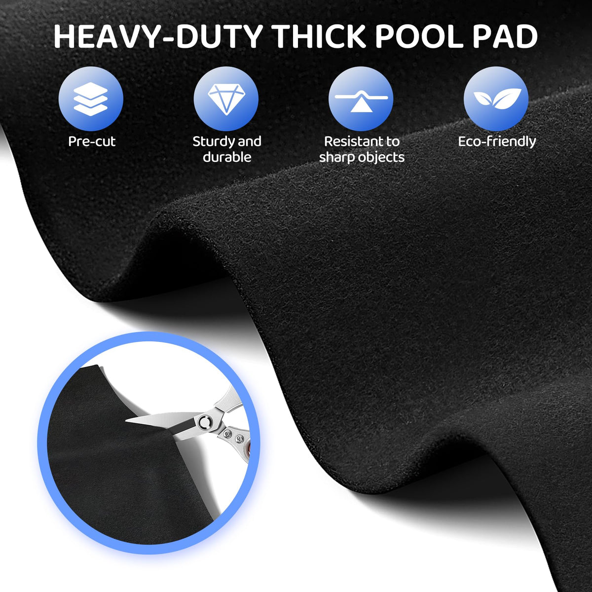 Yeomant thicker 18ft pool pad dense texture closeup highlights puncture resistance.