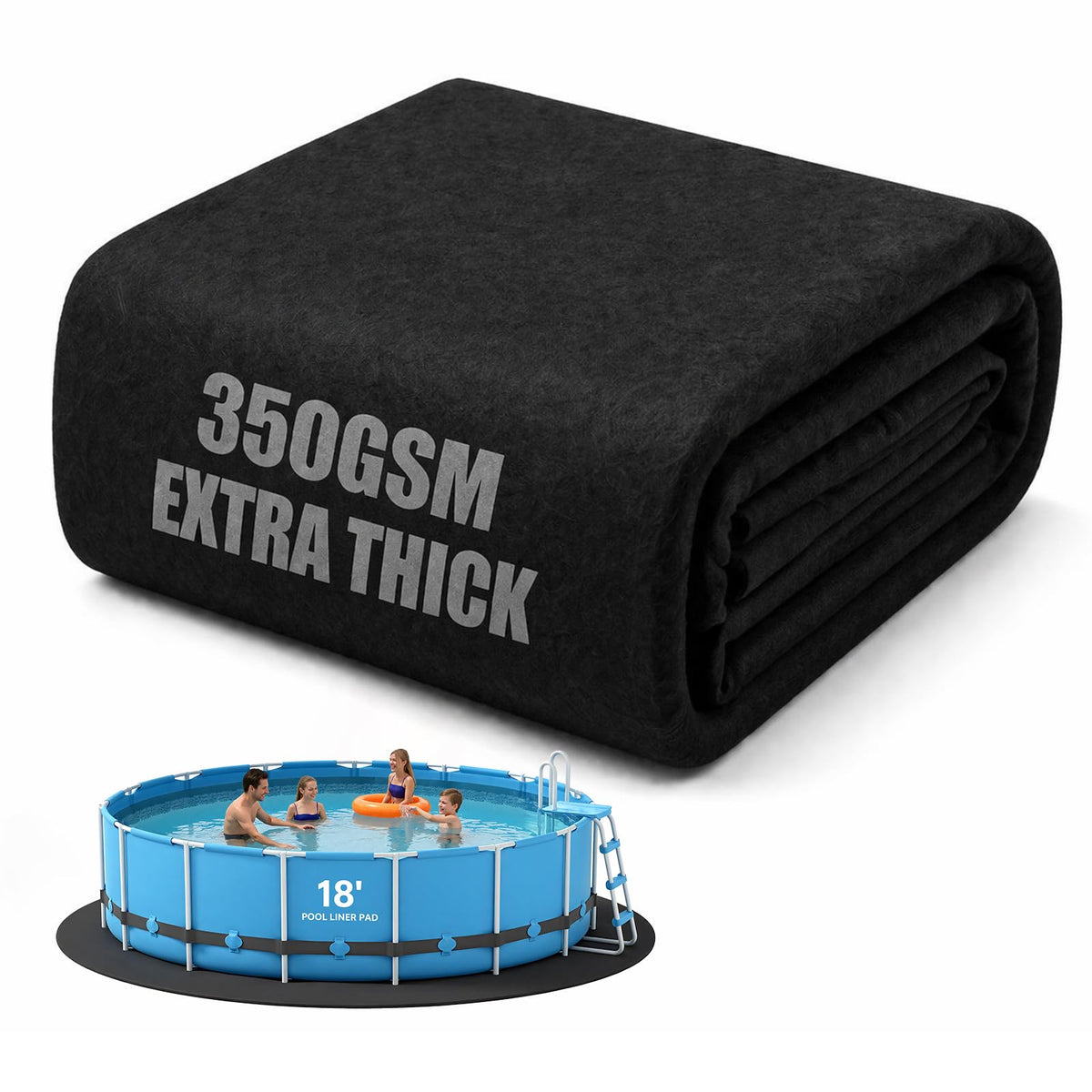 Yeomant thicker 18ft pool pad overview demonstrates durable liner protection.
