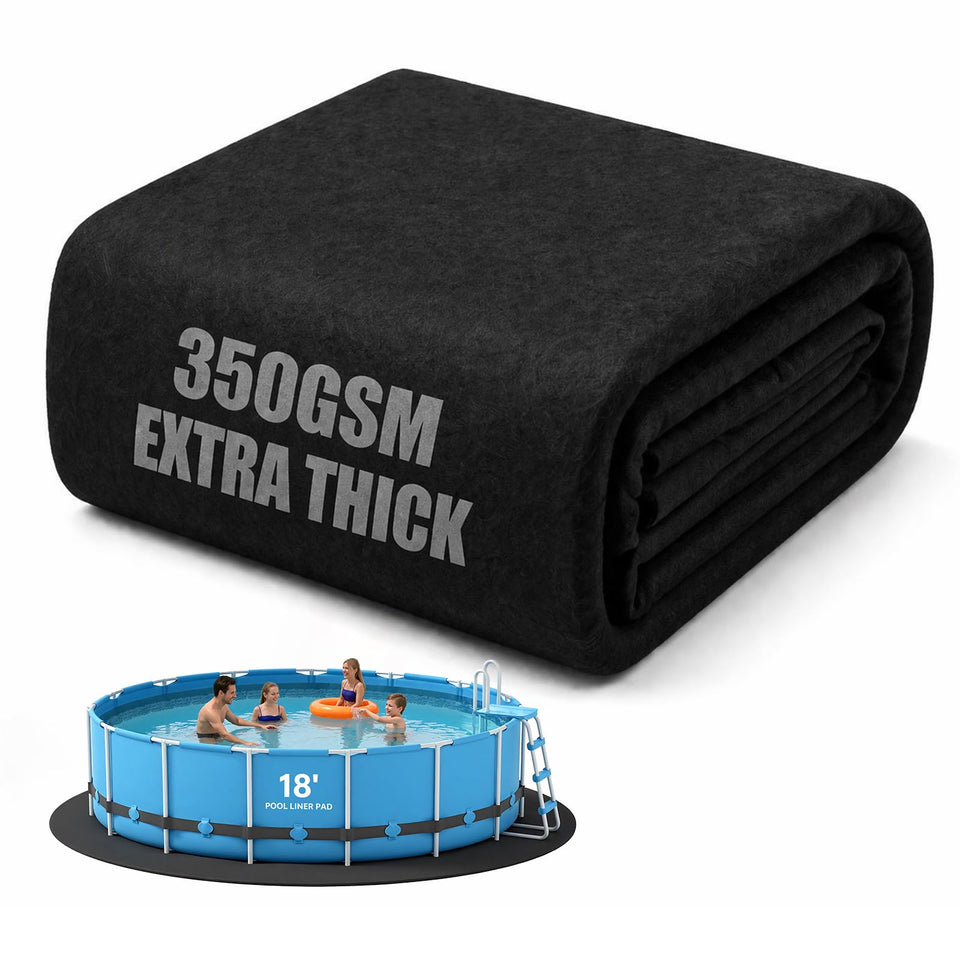 Yeomant thicker 18ft pool pad overview demonstrates durable liner protection.