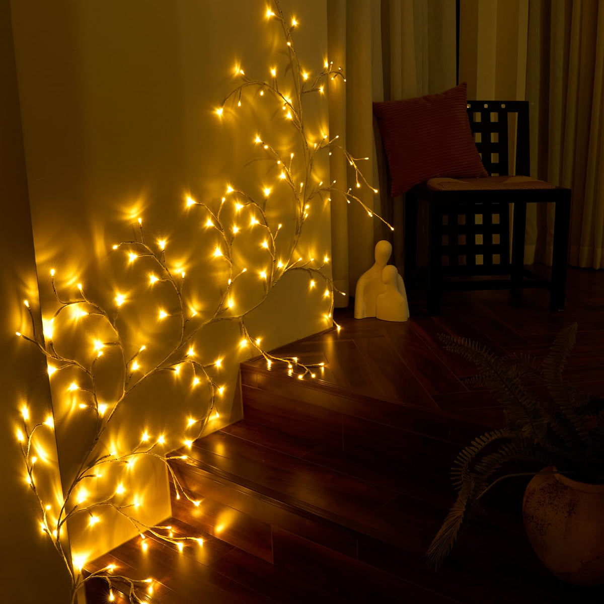 Yepfom willow vine used as bedroom wall decor for relaxing ambiance.