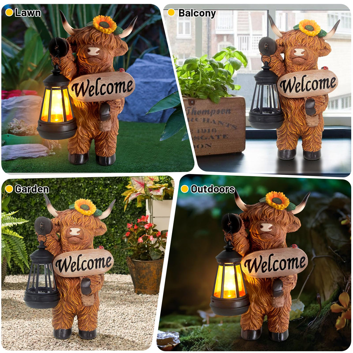 YEPOTUE welcome-sign cow statue brightens front door and garden paths.