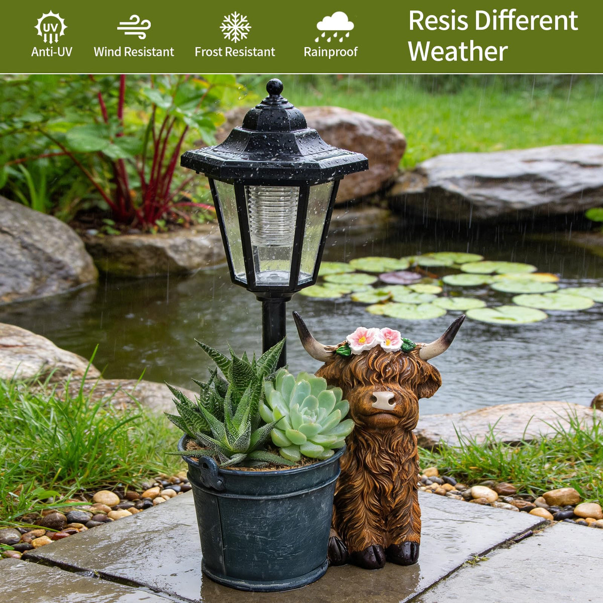 YEPOTUE outdoor Highland cow yard art on patio for curb appeal
