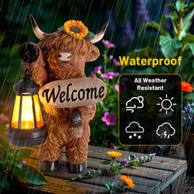YEPOTUE Highland cow lantern statue suitable for indoor and outdoor spots.