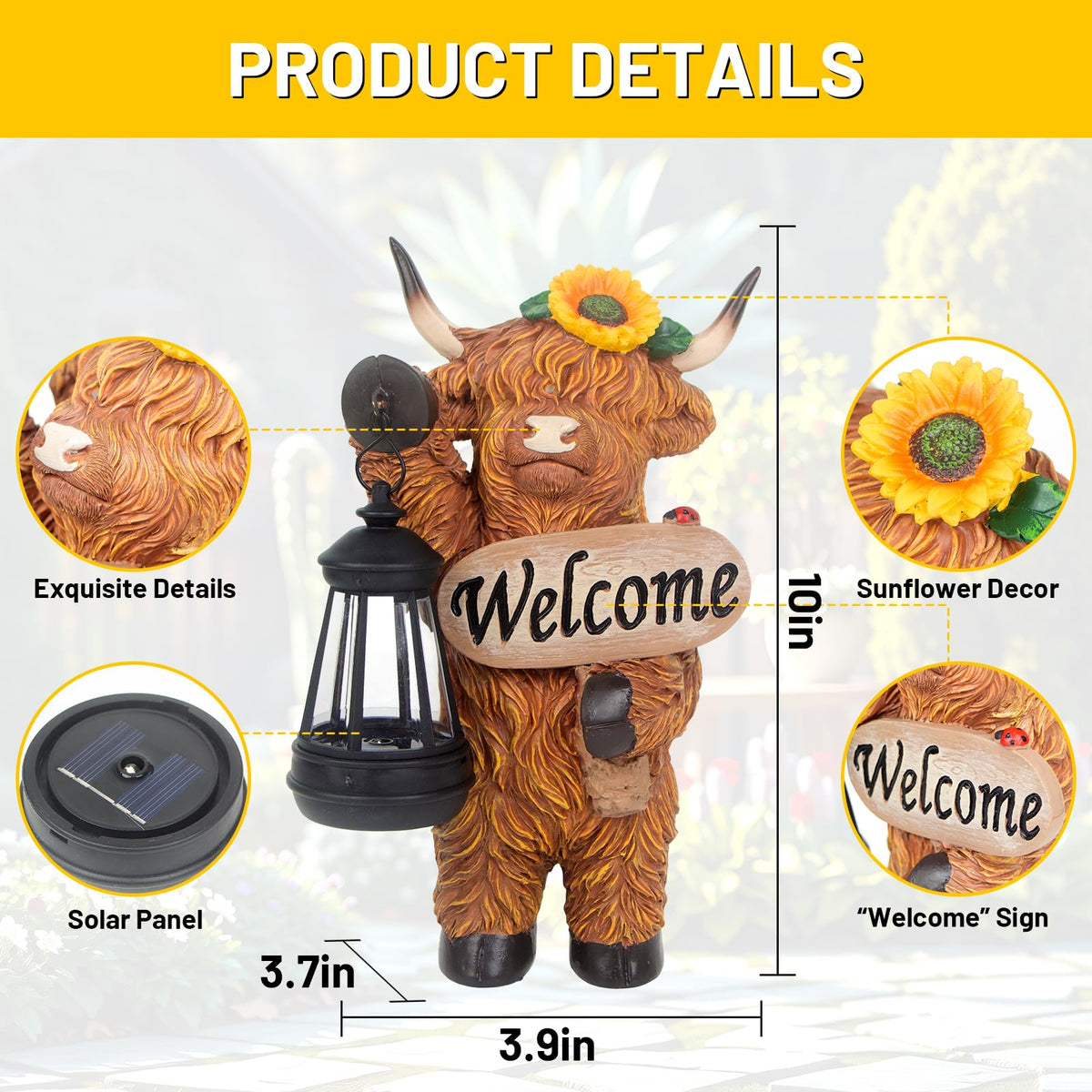 YEPOTUE resin Highland cow figure detail highlights hand-painted texture.
