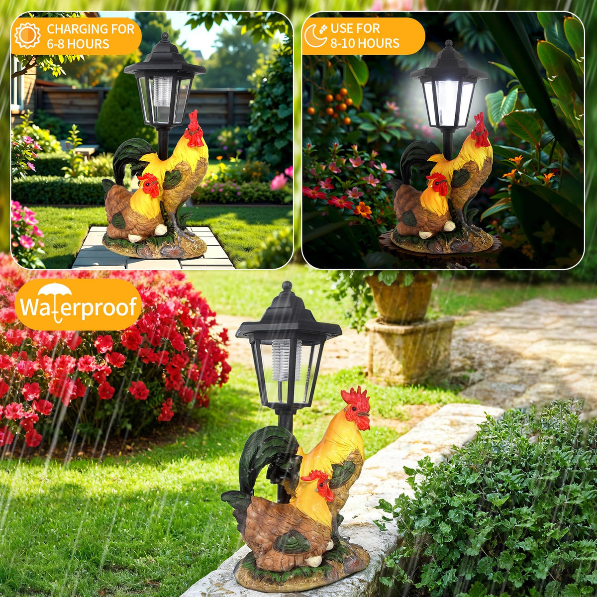 YEPOTUE rooster garden statue with lifelike details for charming yard accents.
