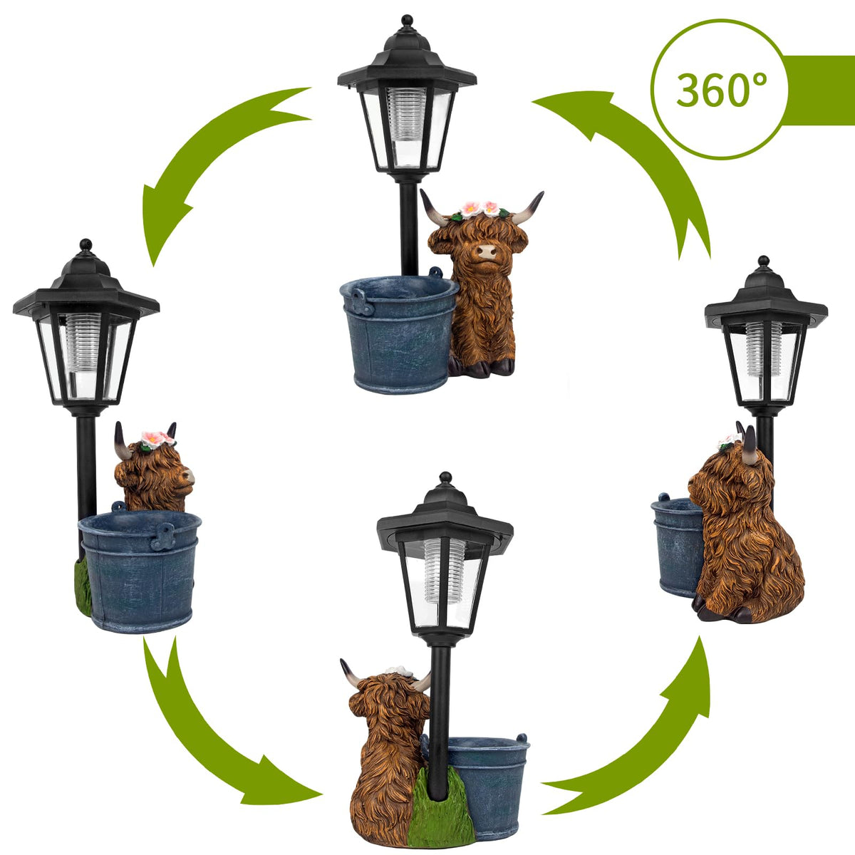 YEPOTUE solar Highland cow on garden path creates whimsical evening ambiance