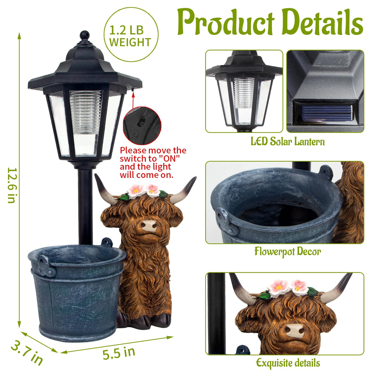 YEPOTUE Highland cow statue close-up fur detail adds lifelike texture to gardens