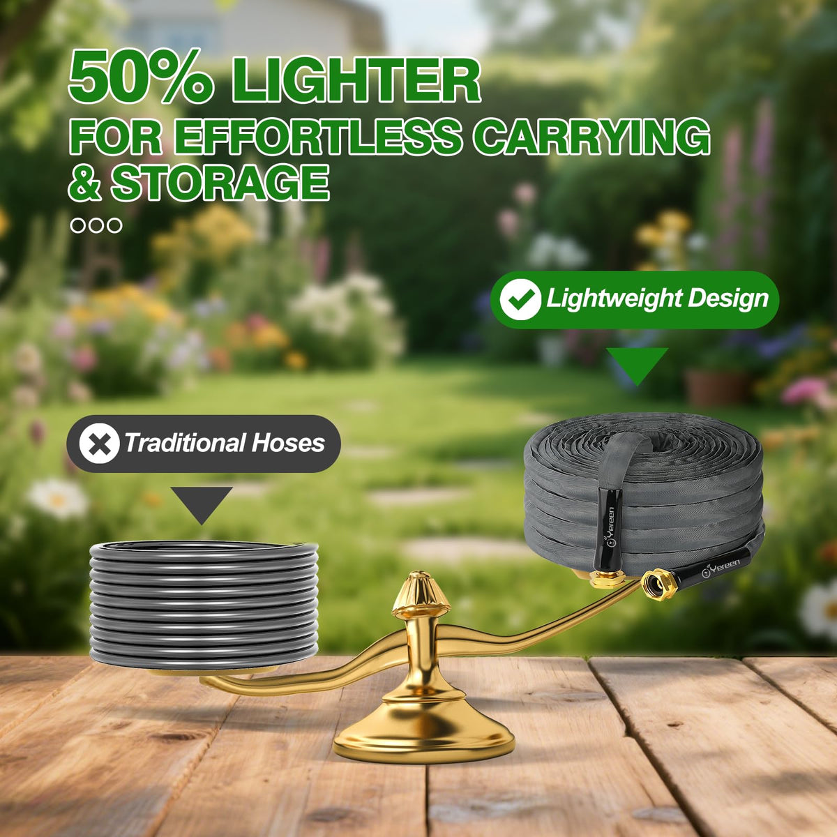 Yereen flat hose kink-free design ensures smooth water flow during watering