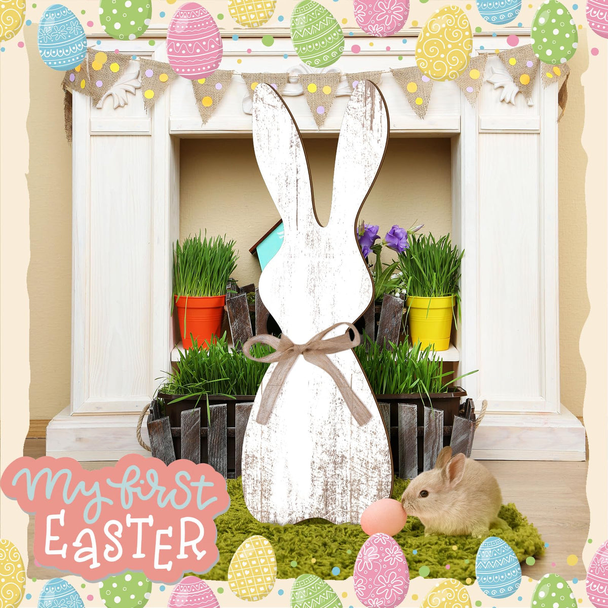 Yerliker Easter bunny sign, durable outdoor piece designed for seasonal enjoyment.